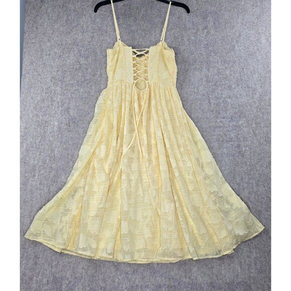 Yellow Embroidered Midi Dress With Spaghetti Straps & Sweetheart Neckline - Picture 2 of 9